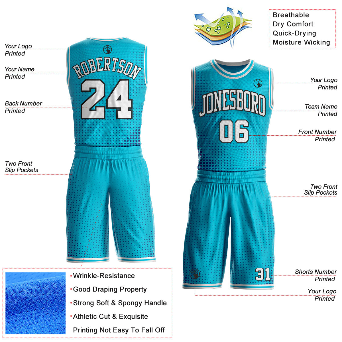 Custom Lakes Blue White-Black Gradient Dot Round Neck Sublimation Basketball Uniform Jersey view 2