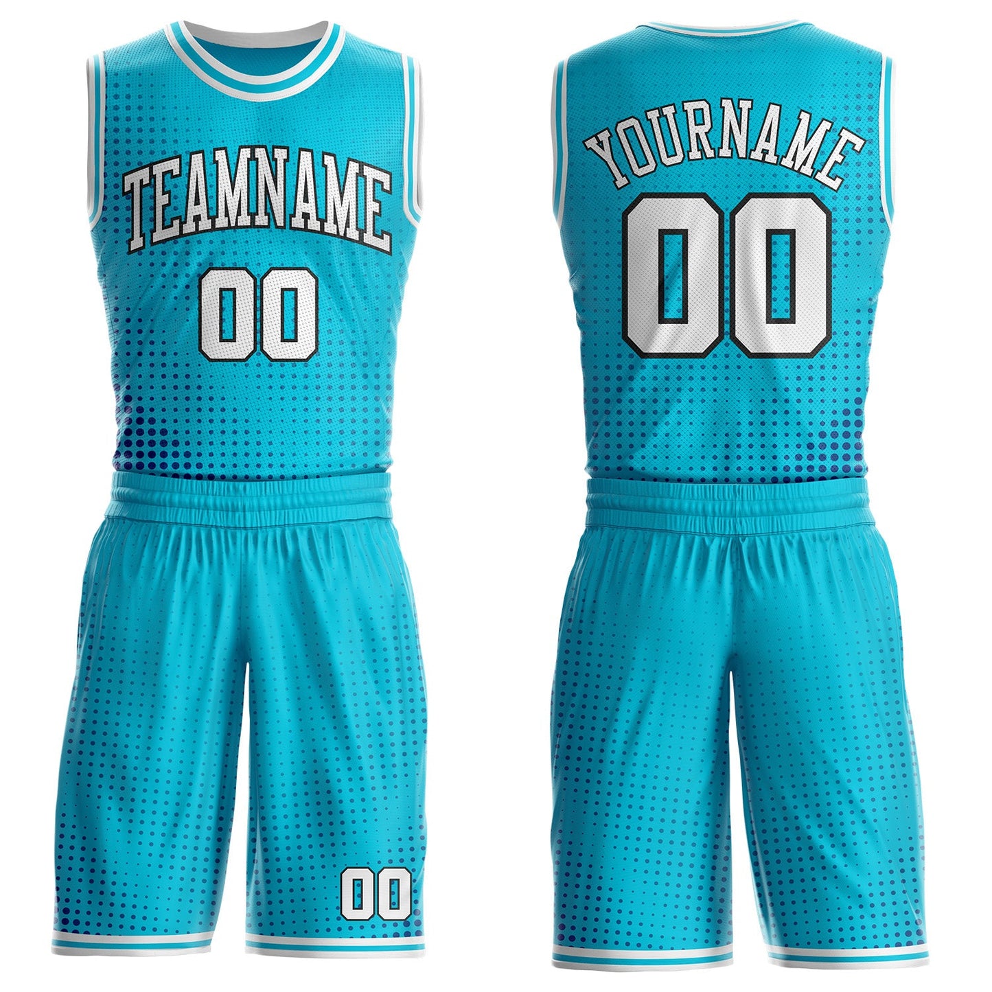Custom Lakes Blue White-Black Gradient Dot Round Neck Sublimation Basketball Uniform Jersey - Main View