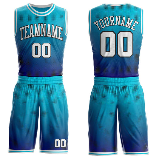 Custom Lakes Blue White Dark Purple-Black Gradient Dot Round Neck Sublimation Basketball Uniform Jersey - Main View