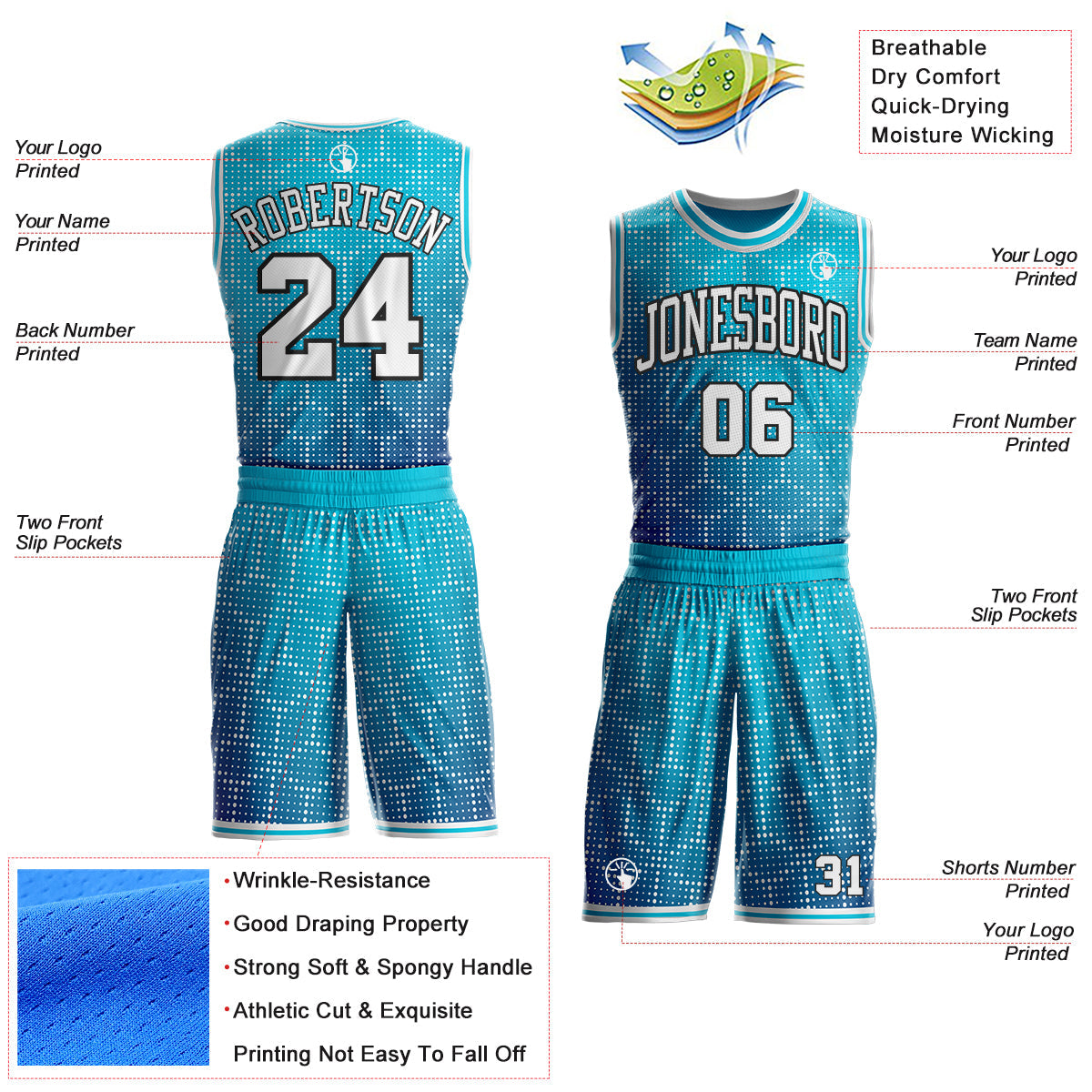 Custom Lakes Blue White Dark Purple-Black Gradient Dot Round Neck Sublimation Basketball Uniform Jersey view 2