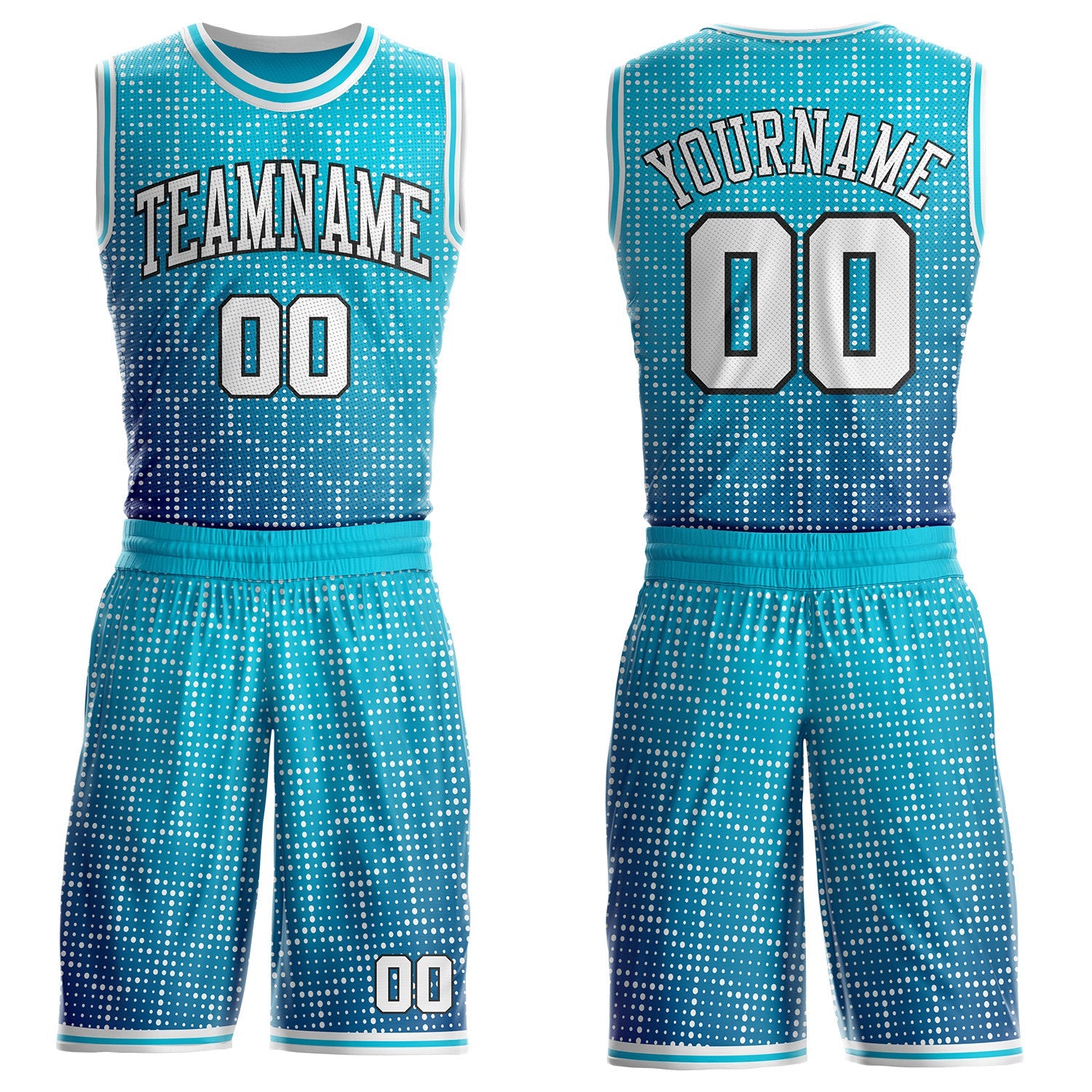 Custom Lakes Blue White Dark Purple-Black Gradient Dot Round Neck Sublimation Basketball Uniform Jersey - Main View