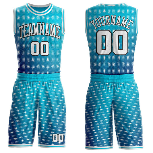 Custom Lakes Blue White Dark Purple-Black Gradient Dot Round Neck Sublimation Basketball Uniform Jersey - Main View