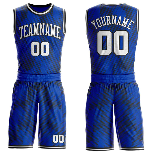 Custom Blue White-Black Gradient Dot Round Neck Sublimation Basketball Uniform Jersey - Main View