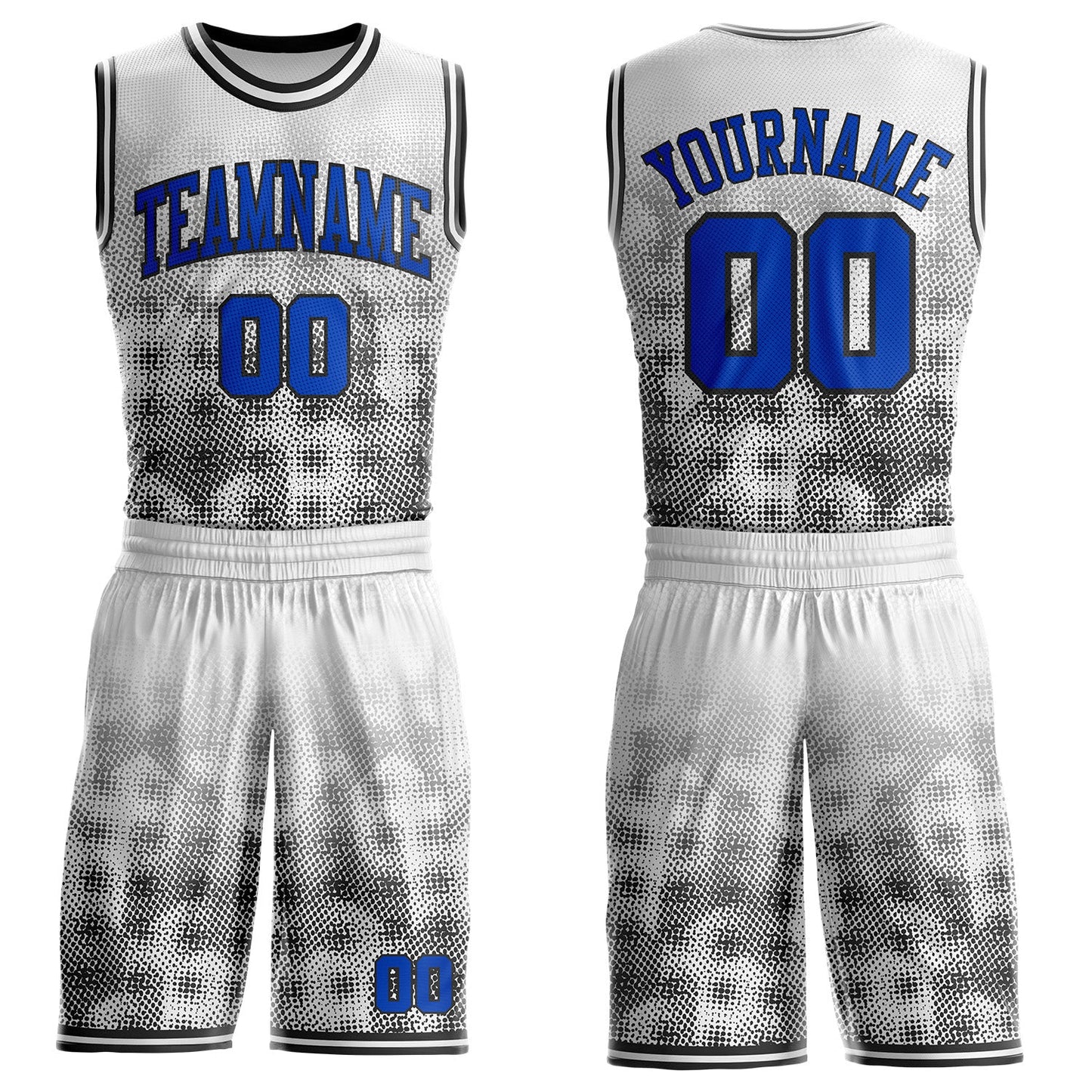 Custom White Thunder Blue-Black Gradient Dot Round Neck Sublimation Basketball Uniform Jersey - Main View