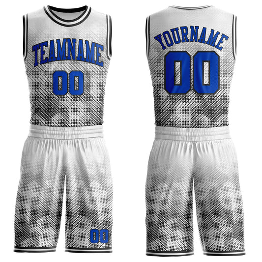 Custom White Thunder Blue-Black Gradient Dot Round Neck Sublimation Basketball Uniform Jersey - Main View