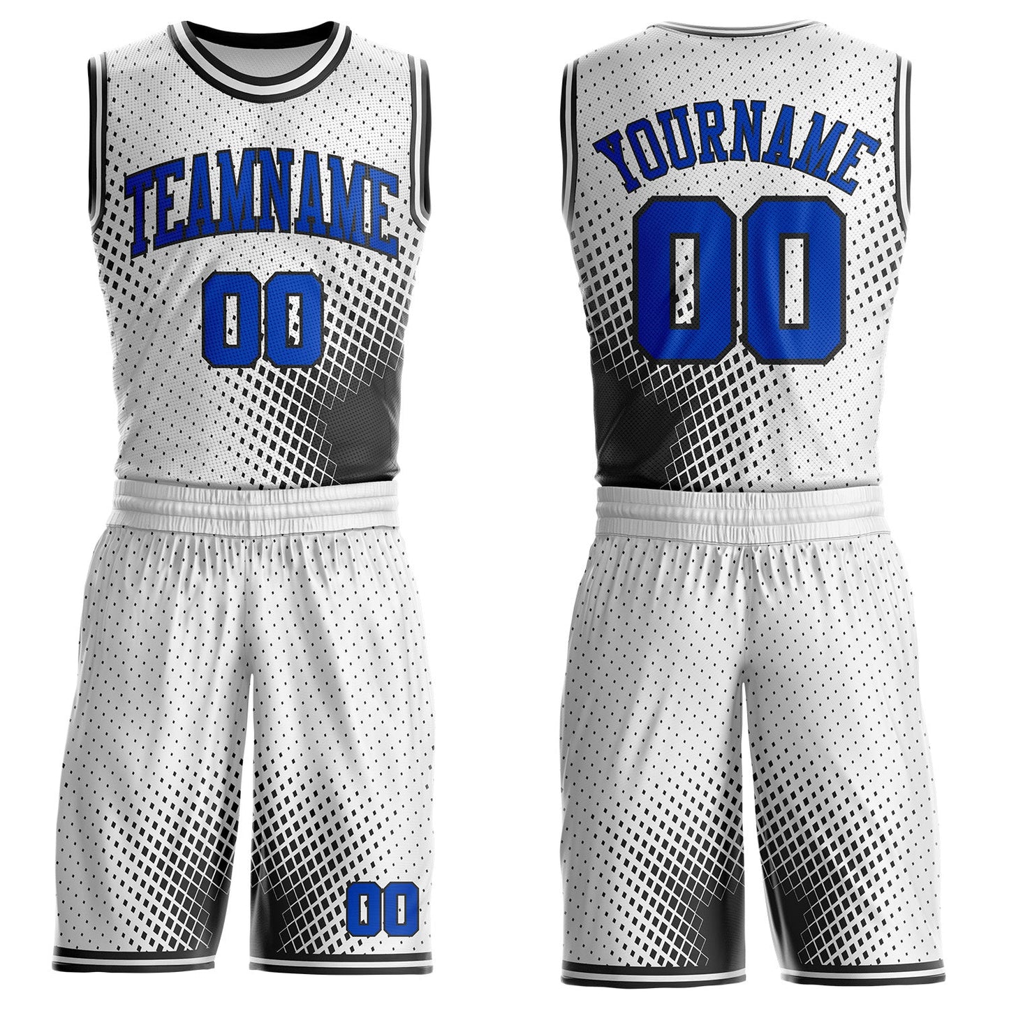 Custom White Thunder Blue-Black Gradient Dot Round Neck Sublimation Basketball Uniform Jersey - Main View