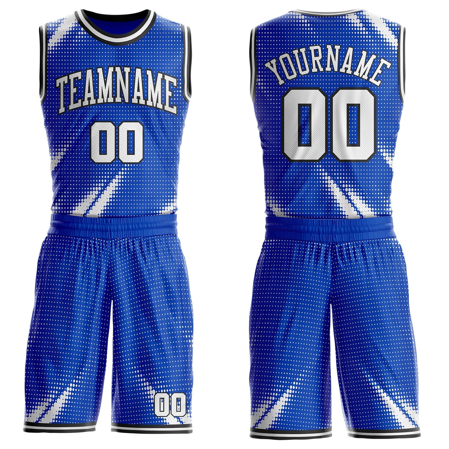 Custom Thunder Blue White-Black Gradient Dot Round Neck Sublimation Basketball Uniform Jersey - Main View