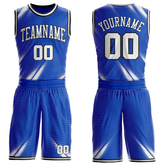 Custom Thunder Blue White-Black Gradient Dot Round Neck Sublimation Basketball Uniform Jersey - Main View