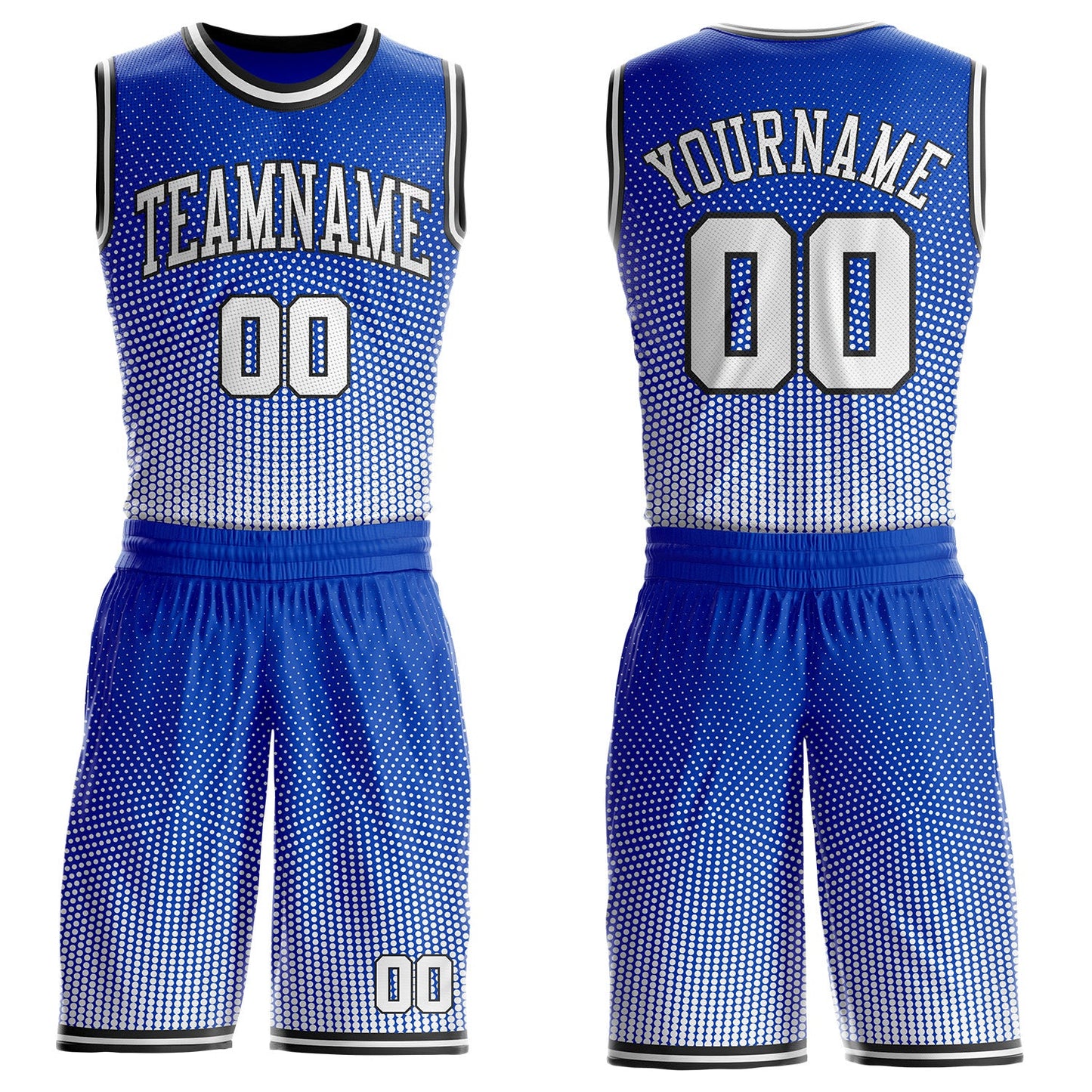 Custom Thunder Blue White-Black Gradient Dot Round Neck Sublimation Basketball Uniform Jersey - Main View