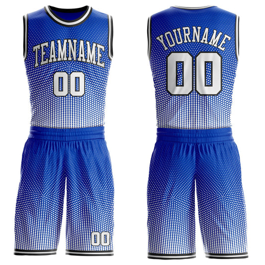 Custom Thunder Blue White-Black Gradient Dot Round Neck Sublimation Basketball Uniform Jersey - Main View
