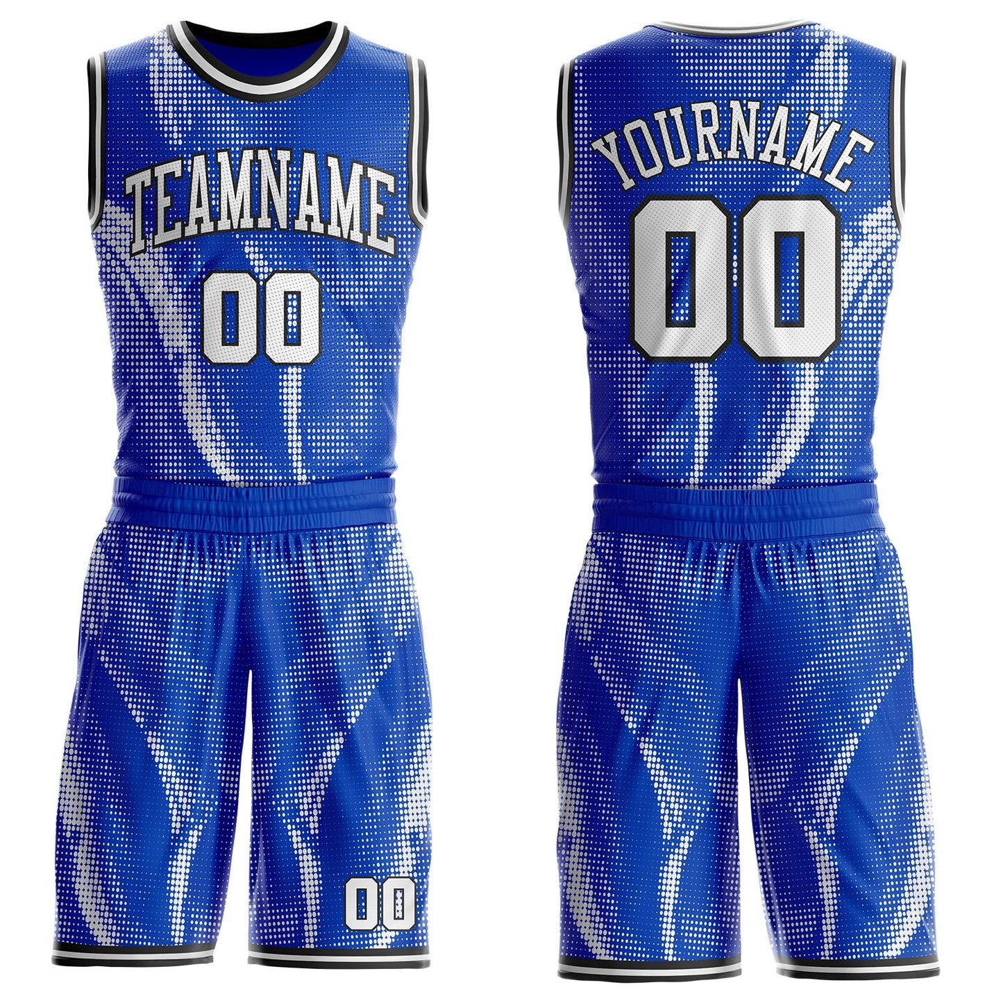 Custom Thunder Blue White-Black Gradient Dot Round Neck Sublimation Basketball Uniform Jersey - Main View