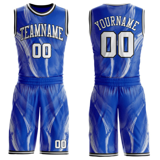 Custom Thunder Blue White-Black Gradient Dot Round Neck Sublimation Basketball Uniform Jersey - Main View