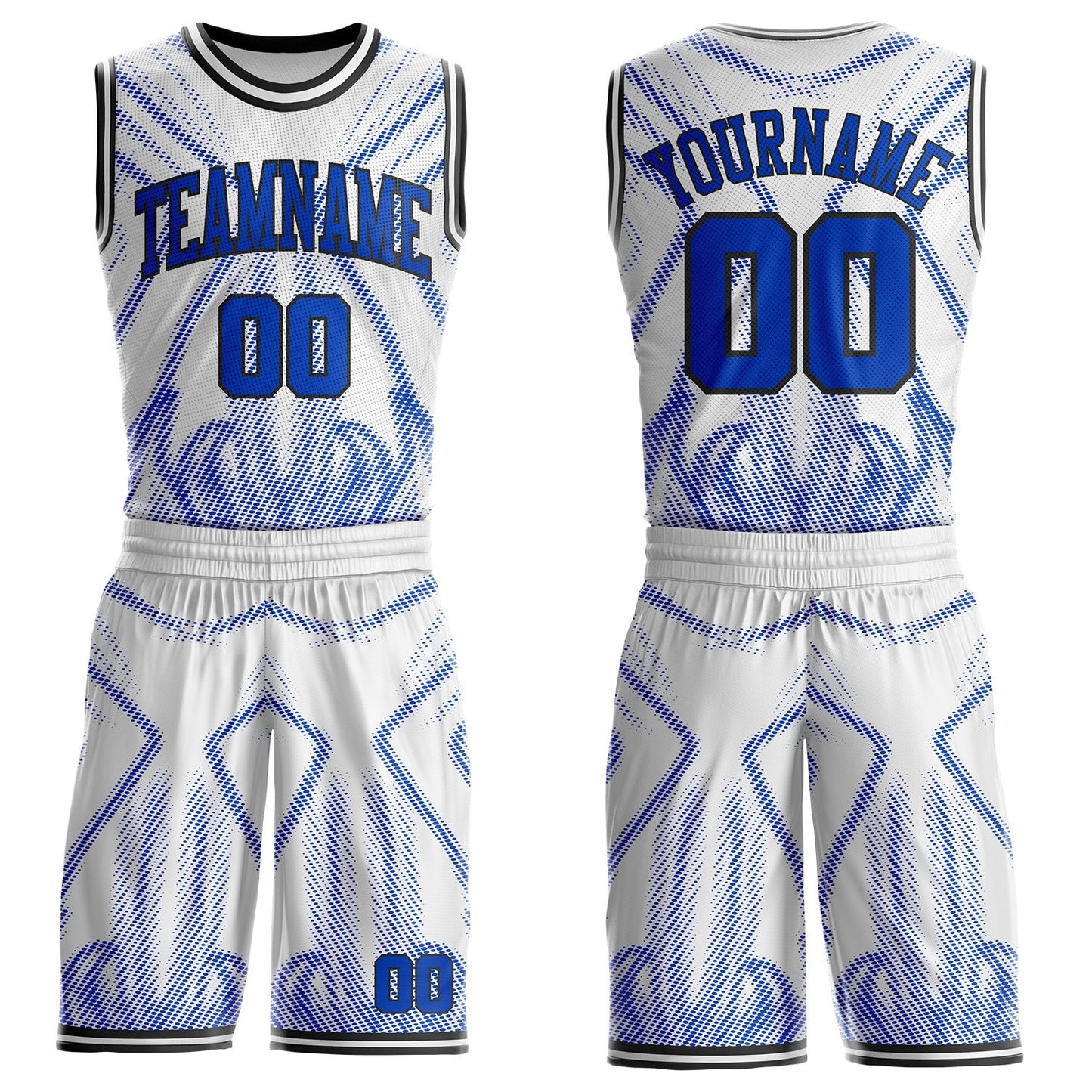 Custom White Thunder Blue-Black Gradient Dot Geometric Round Neck Sublimation Basketball Uniform Jersey - Main View