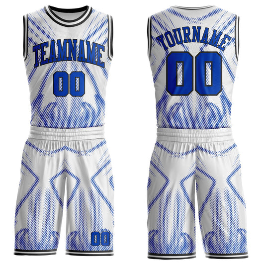Custom White Thunder Blue-Black Gradient Dot Geometric Round Neck Sublimation Basketball Uniform Jersey - Main View