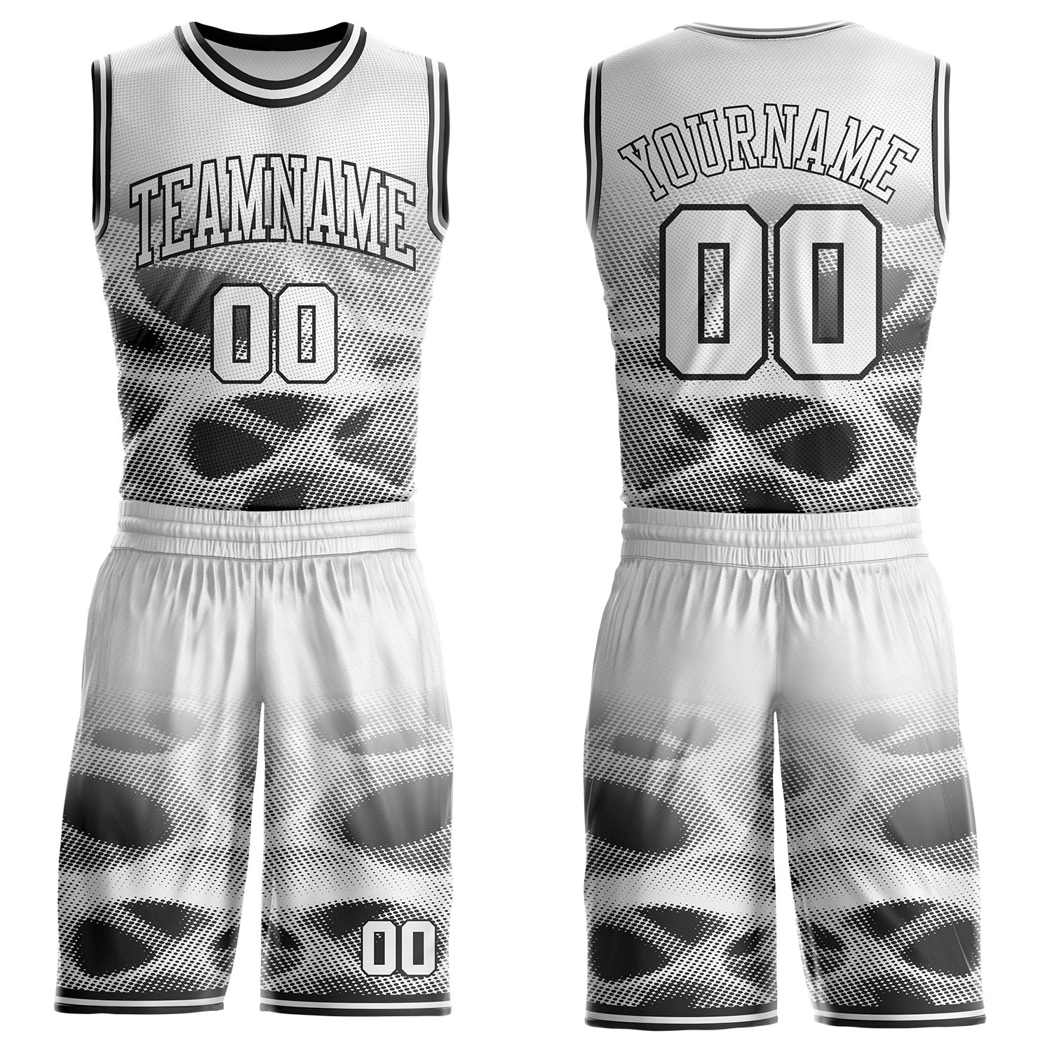 Custom White-Black Gradient Dot Round Neck Sublimation Basketball Uniform Jersey - Main View