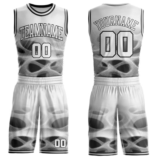 Custom White-Black Gradient Dot Round Neck Sublimation Basketball Uniform Jersey - Main View