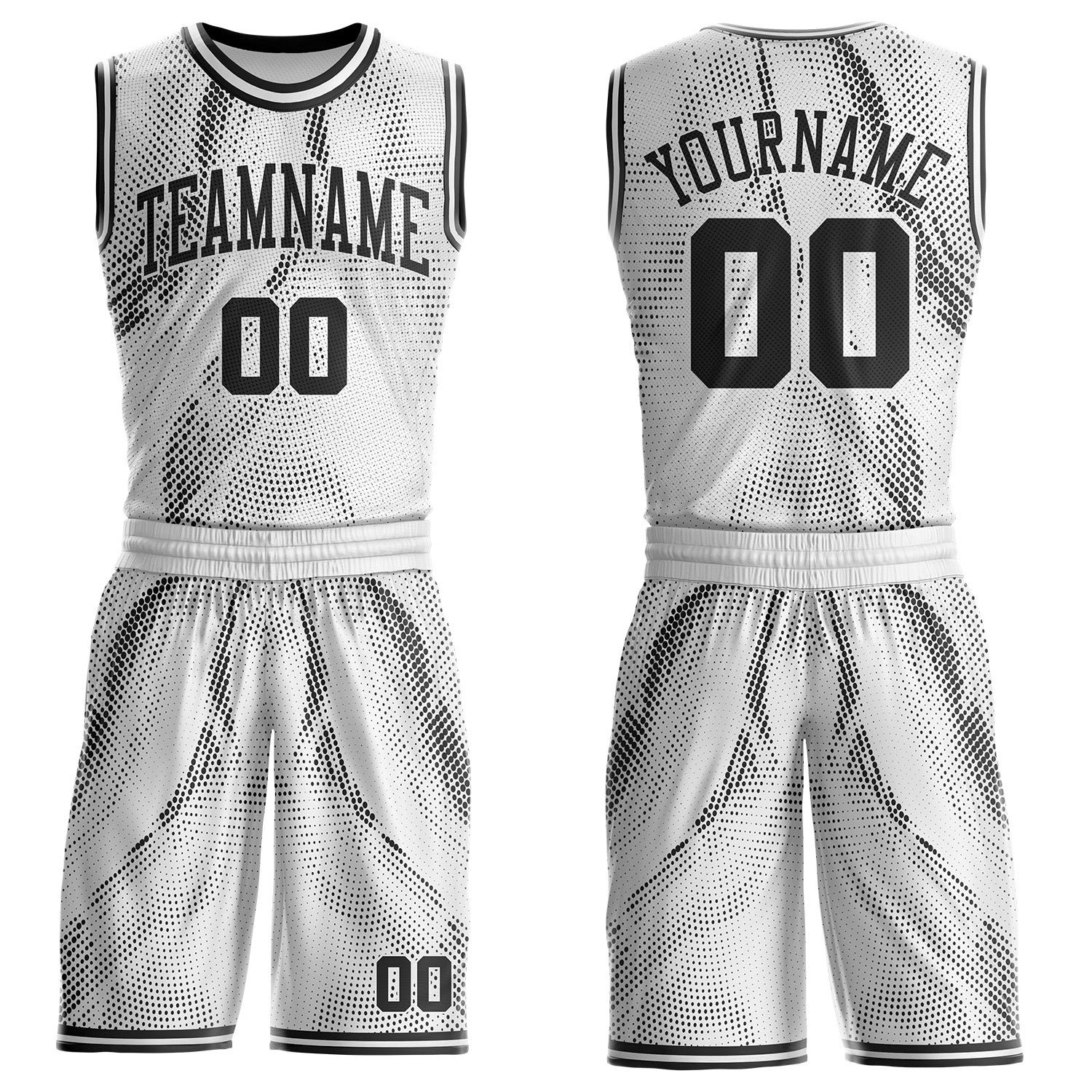 Custom White-Black Gradient Dot Round Neck Sublimation Basketball Uniform Jersey - Main View