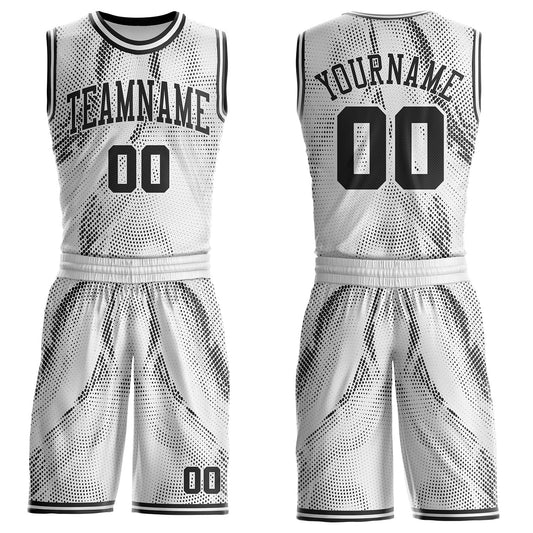Custom White-Black Gradient Dot Round Neck Sublimation Basketball Uniform Jersey - Main View