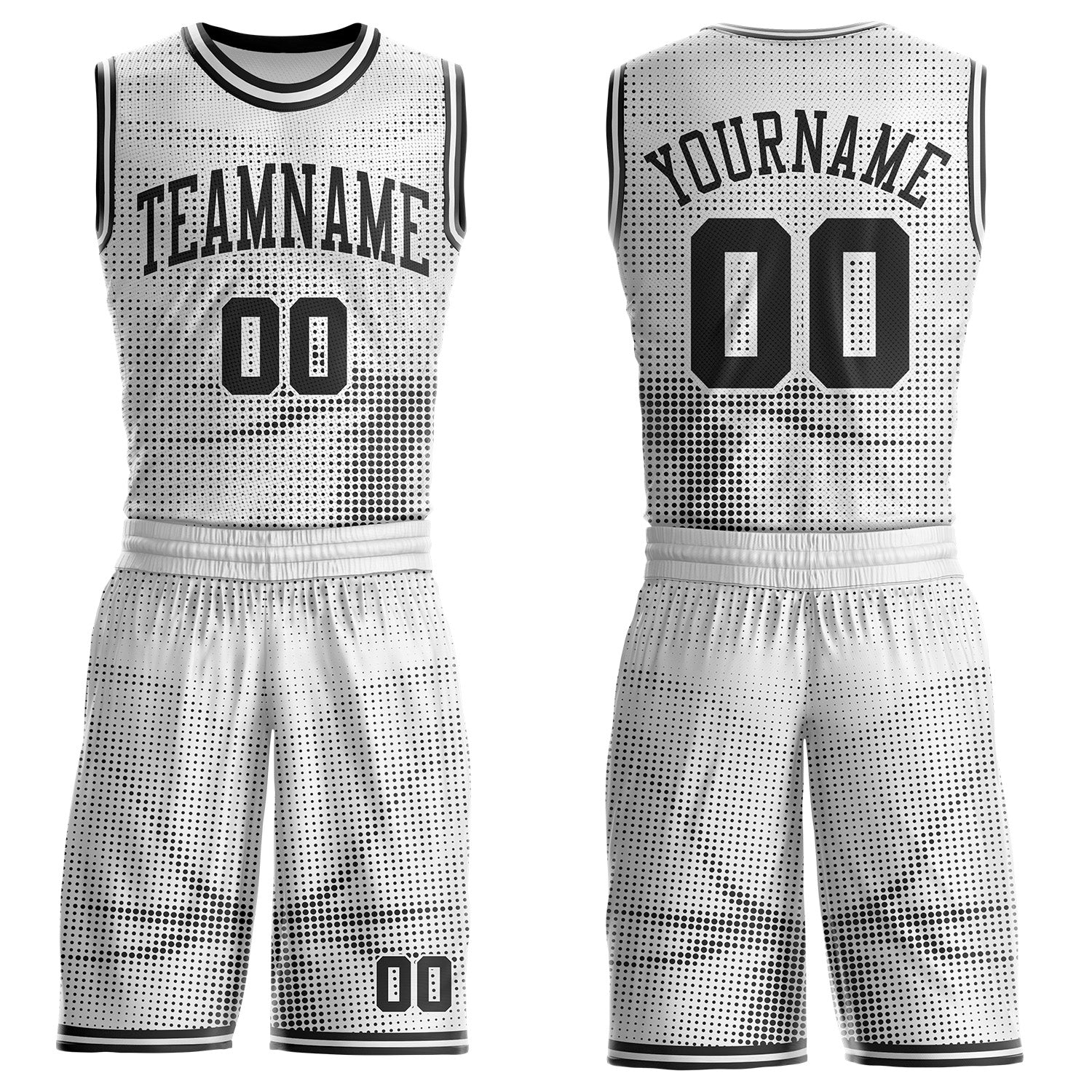 Custom White-Black Gradient Dot Round Neck Sublimation Basketball Uniform Jersey - Main View