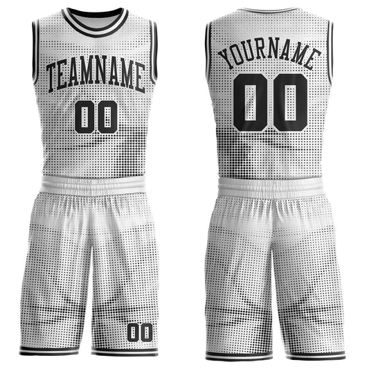 Custom White-Black Gradient Dot Round Neck Sublimation Basketball Uniform Jersey - Main View