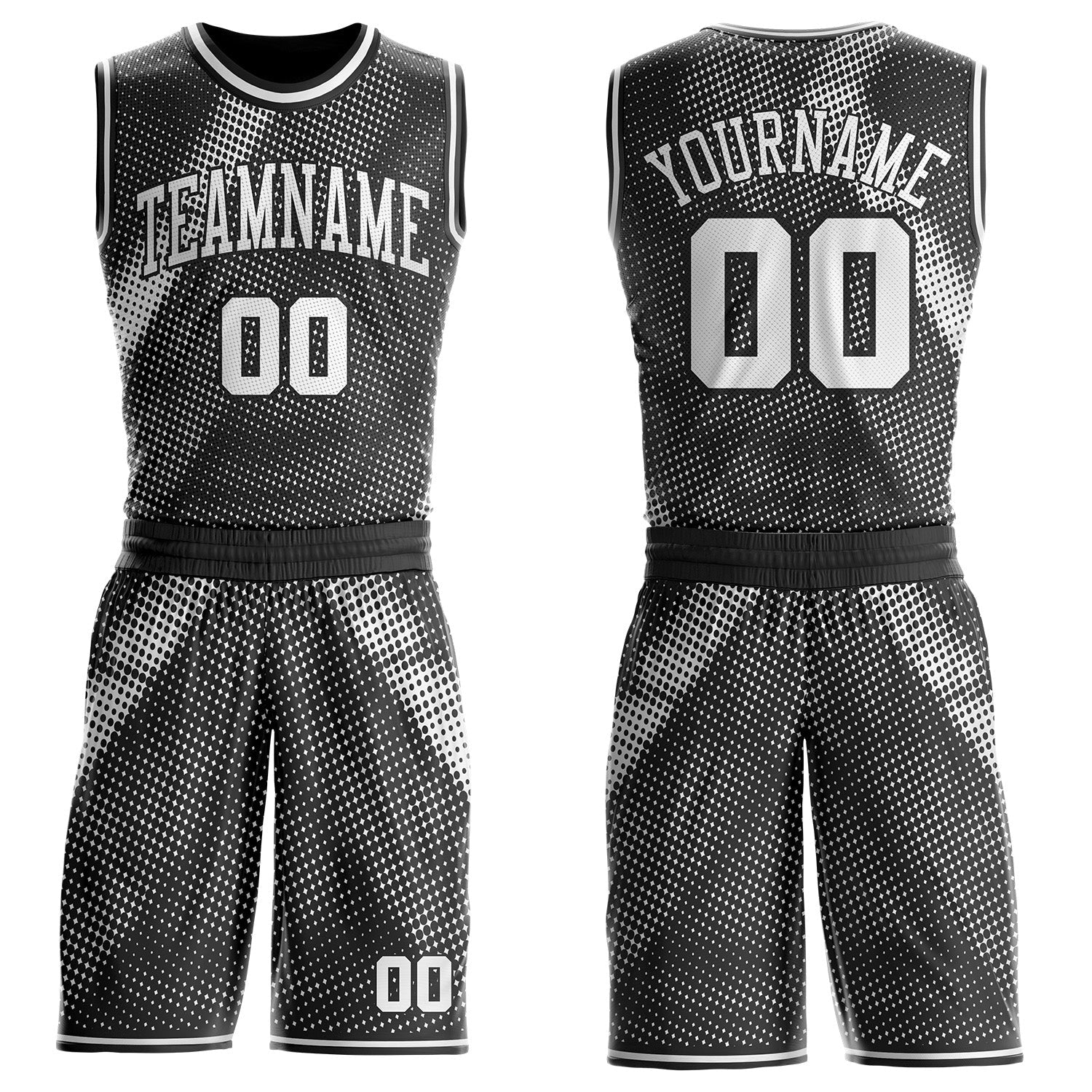 Custom Black-White Gradient Dot Round Neck Sublimation Basketball Uniform Jersey - Main View