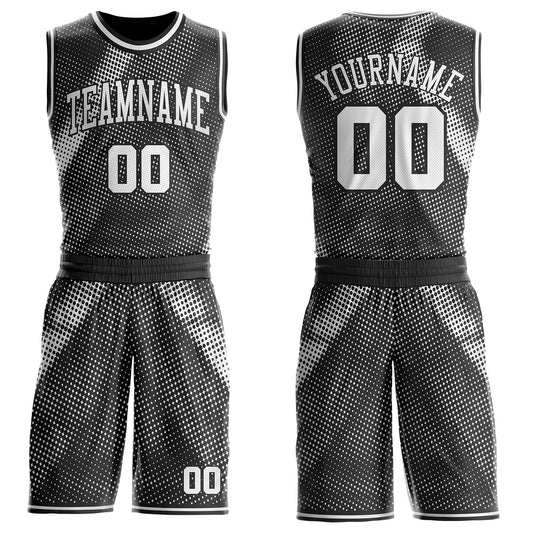 Custom Black-White Gradient Dot Round Neck Sublimation Basketball Uniform Jersey - Main View