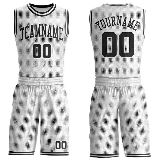 Custom White-Black Gradient Dot Round Neck Sublimation Basketball Uniform Jersey - Main View
