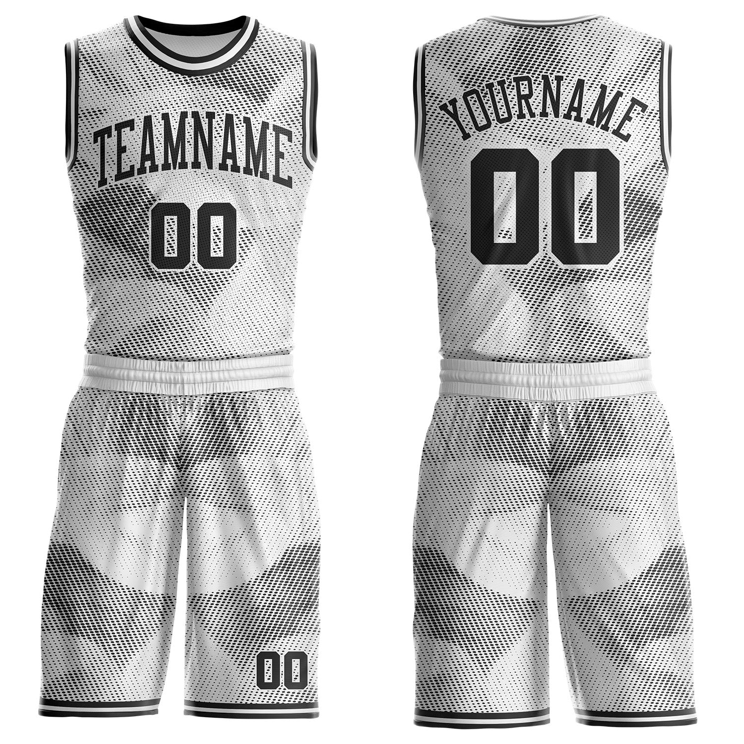 Custom White-Black Gradient Dot Round Neck Sublimation Basketball Uniform Jersey - Main View