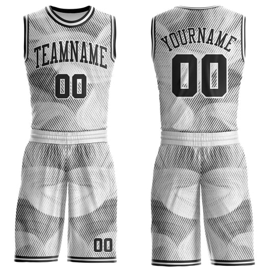 Custom White-Black Gradient Dot Round Neck Sublimation Basketball Uniform Jersey - Main View