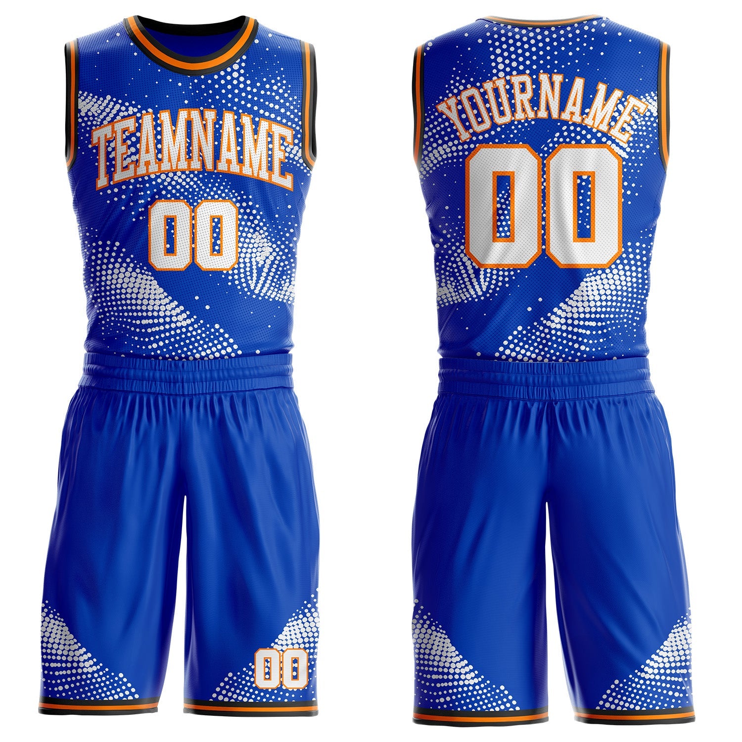 Custom Thunder Blue White Bay Orange-Black Gradient Dot Round Neck Sublimation Basketball Uniform Jersey - Main View