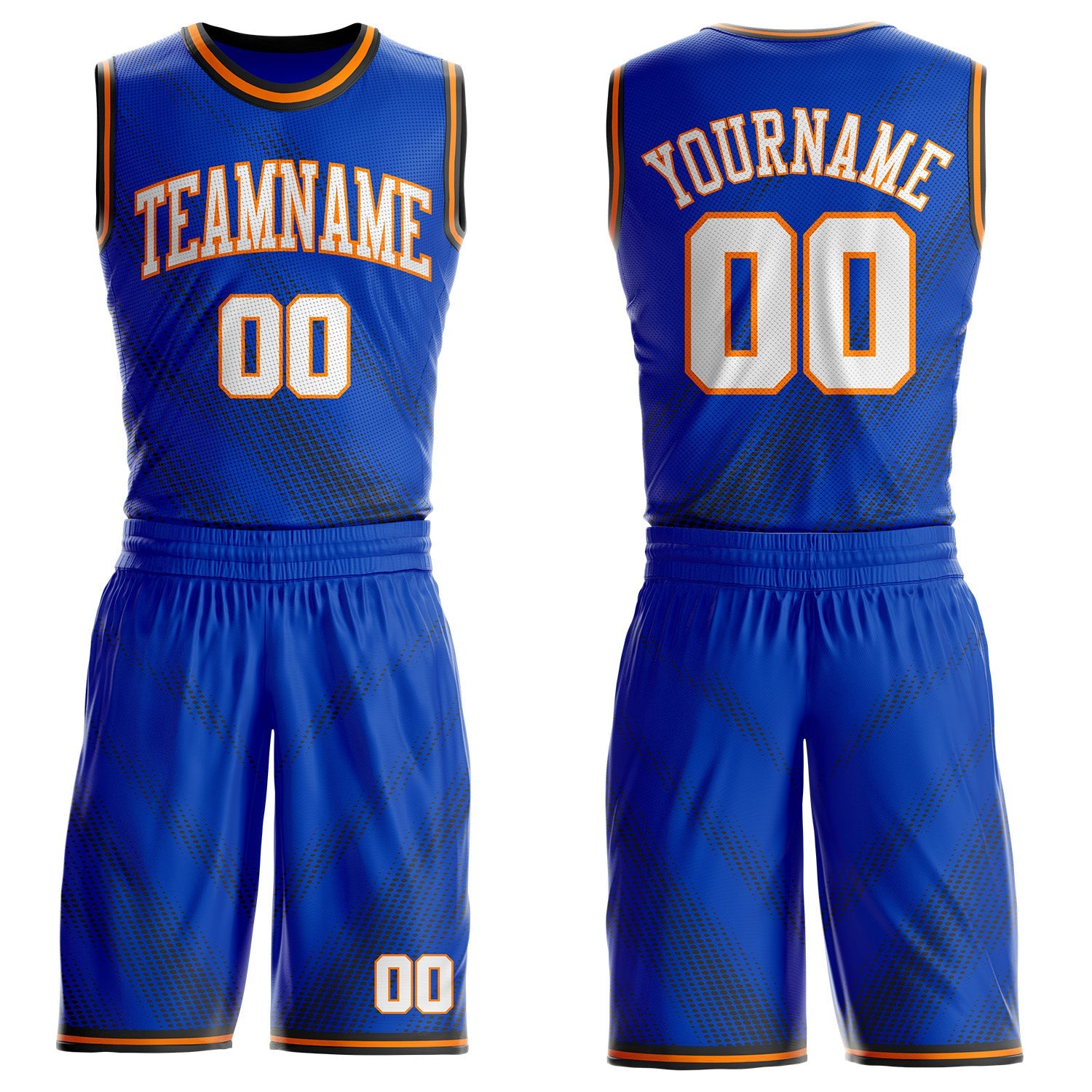 Custom Thunder Blue White Bay Orange-Black Gradient Dot Round Neck Sublimation Basketball Uniform Jersey - Main View