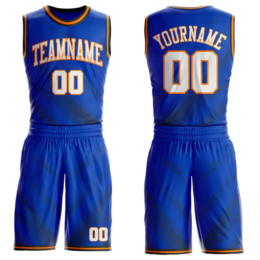 Custom Thunder Blue White Bay Orange-Black Gradient Dot Round Neck Sublimation Basketball Uniform Jersey - Main View