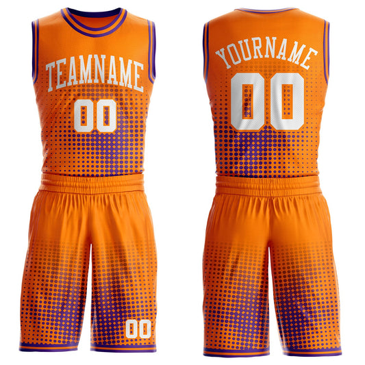 Custom Bay Orange White-Purple Gradient Dot Round Neck Sublimation Basketball Uniform Jersey - Main View