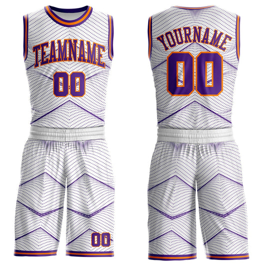 Custom White Purple-Bay Orange Gradient Dot Geometric Round Neck Sublimation Basketball Uniform Jersey - Main View
