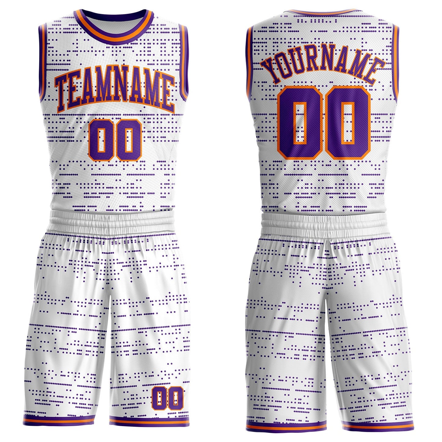 Custom White Purple-Bay Orange Gradient Dot Round Neck Sublimation Basketball Uniform Jersey - Main View