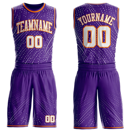 Custom Purple White-Bay Orange Gradient Dot Round Neck Sublimation Basketball Uniform Jersey - Main View