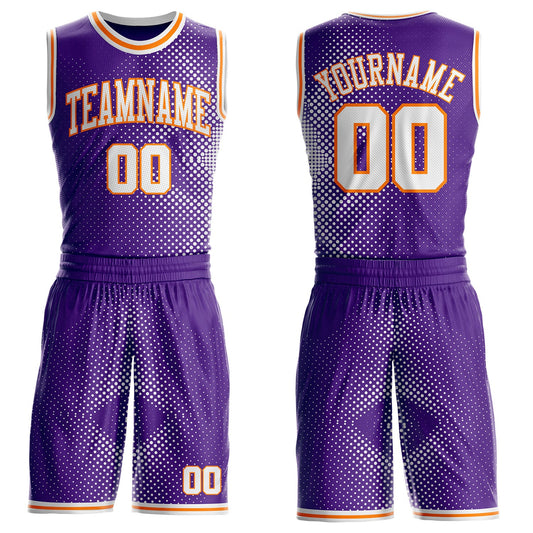 Custom Purple White-Bay Orange Gradient Dot Round Neck Sublimation Basketball Uniform Jersey - Main View