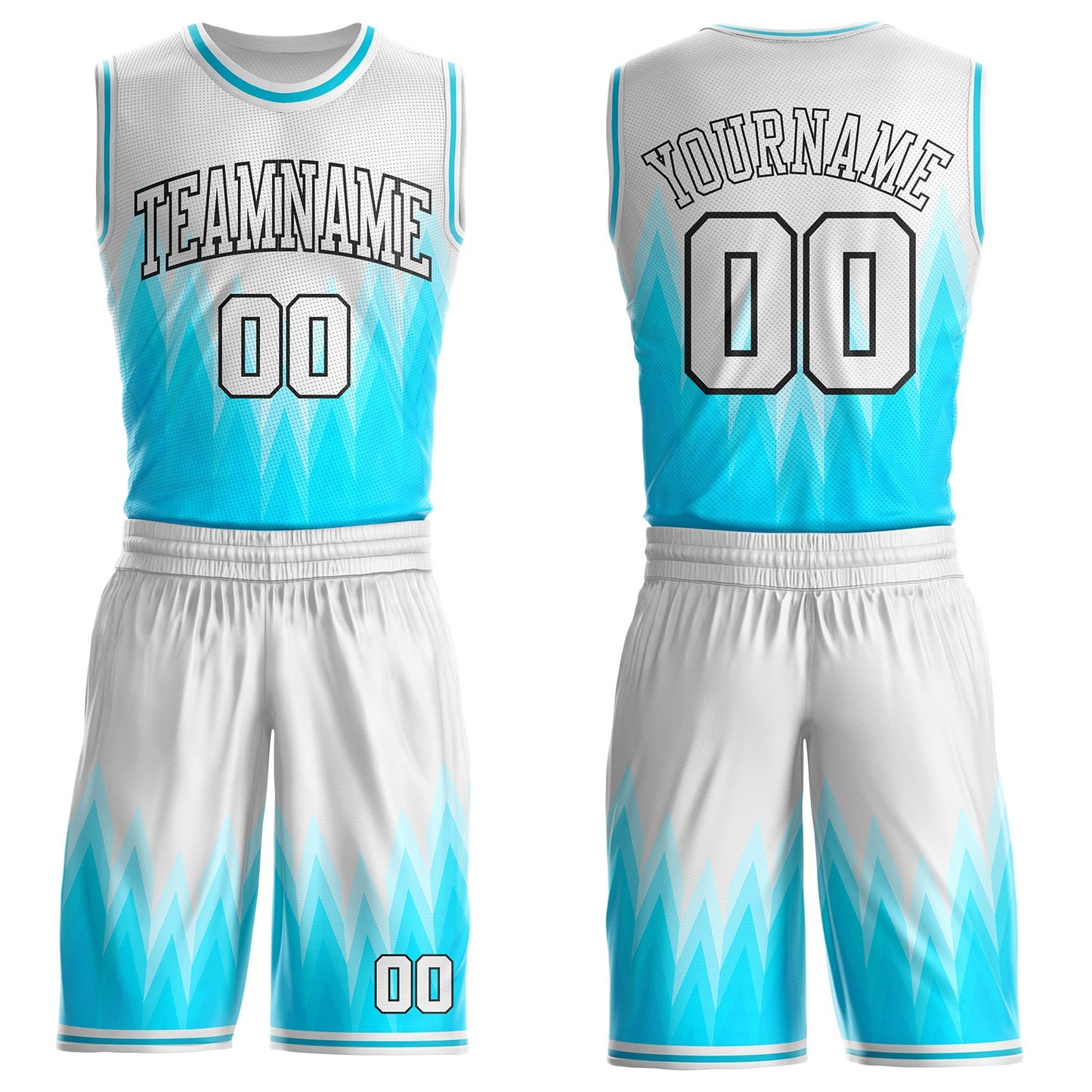 Custom White Lakes Blue-Black Ice Shards Gradient Round Neck Sublimation Basketball Uniform Jersey - Main View