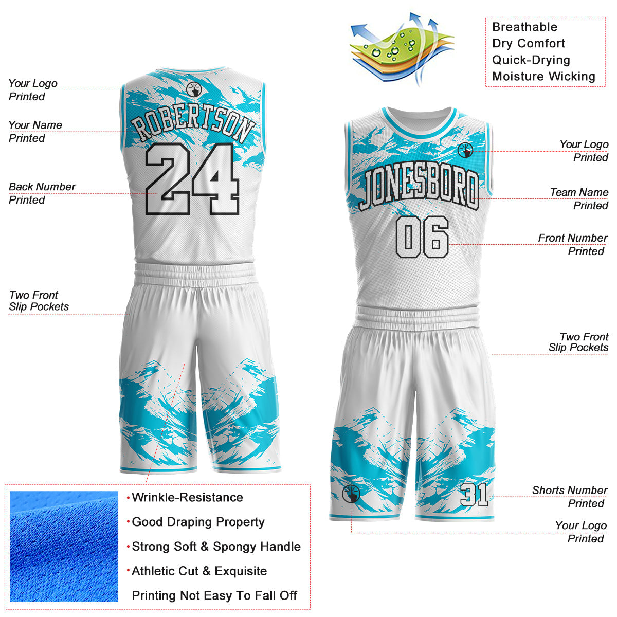 Custom White Lakes Blue-Black Snow Mountain Round Neck Sublimation Basketball Uniform Jersey view 2