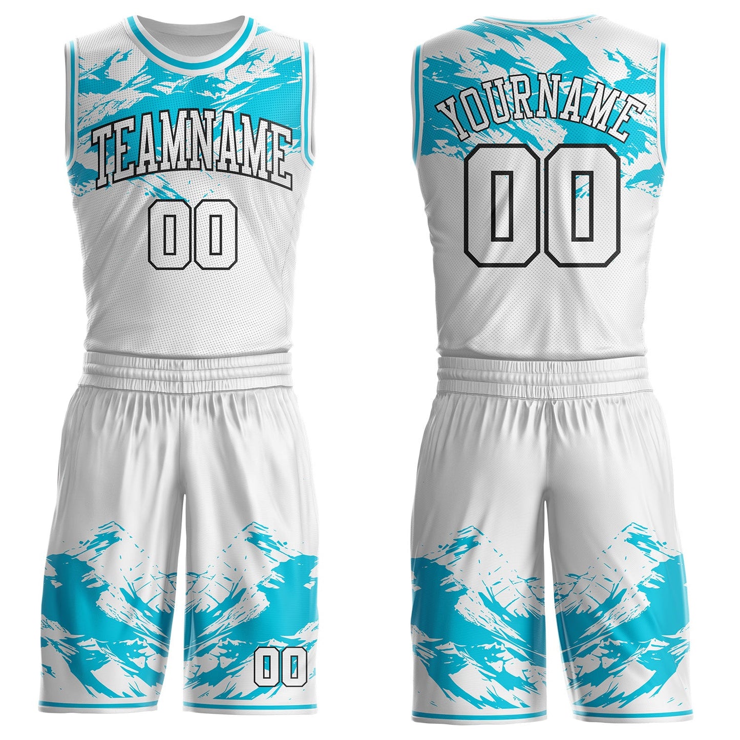 Custom White Lakes Blue-Black Snow Mountain Round Neck Sublimation Basketball Uniform Jersey - Main View