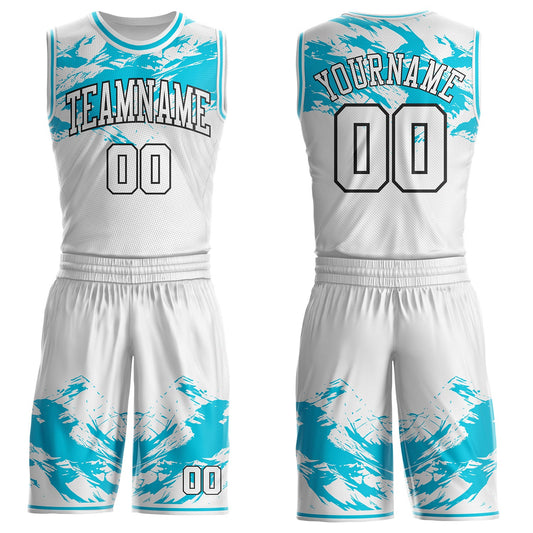 Custom White Lakes Blue-Black Snow Mountain Round Neck Sublimation Basketball Uniform Jersey - Main View
