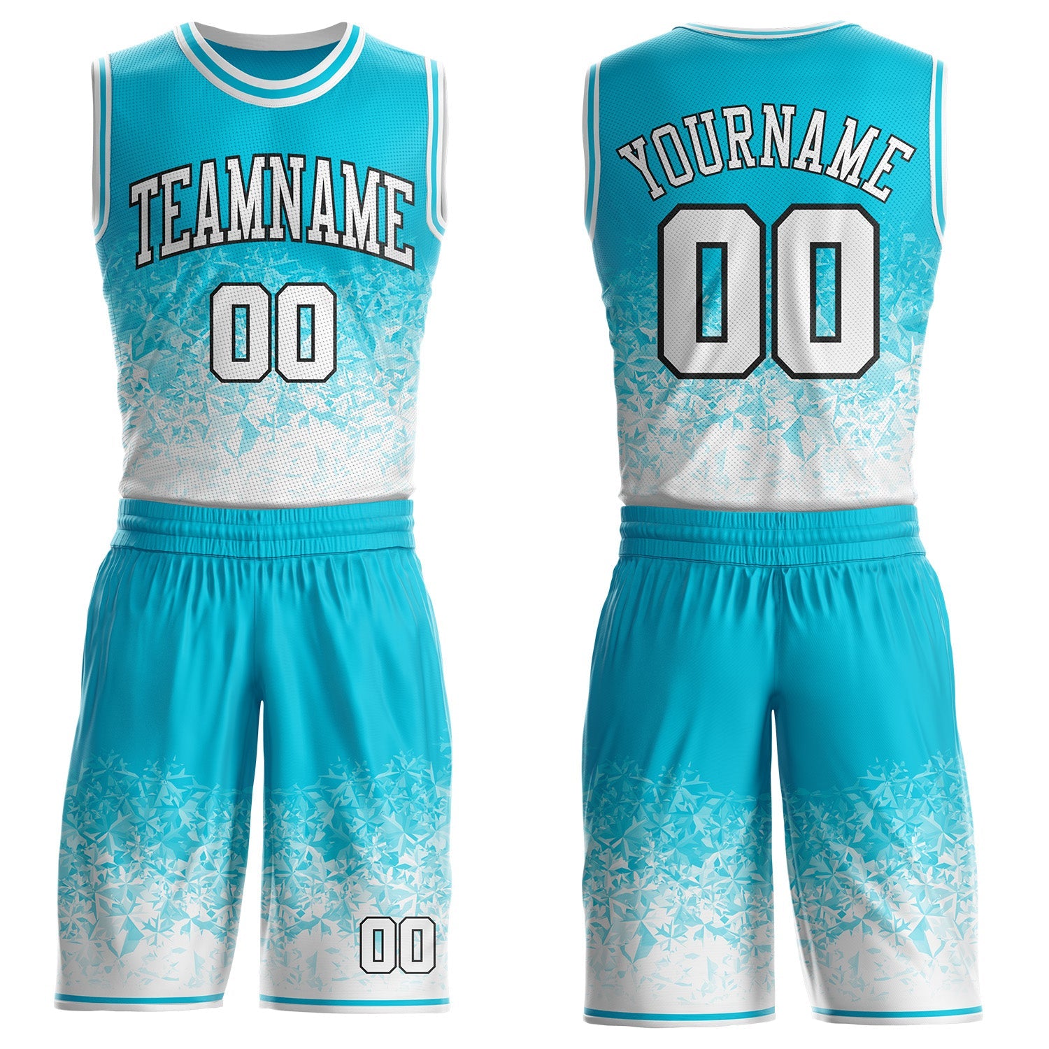 Custom Lakes Blue White-Black Ice Crystal Gradient Round Neck Sublimation Basketball Uniform Jersey - Main View