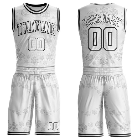 Custom White-Black Winter Snowflake Round Neck Sublimation Basketball Uniform Jersey - Main View