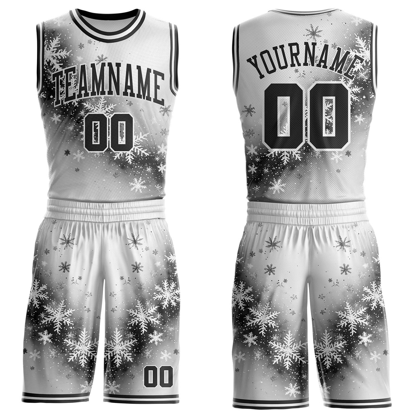Custom Gray Black-White Winter Snowflake Round Neck Sublimation Basketball Uniform Jersey - Main View