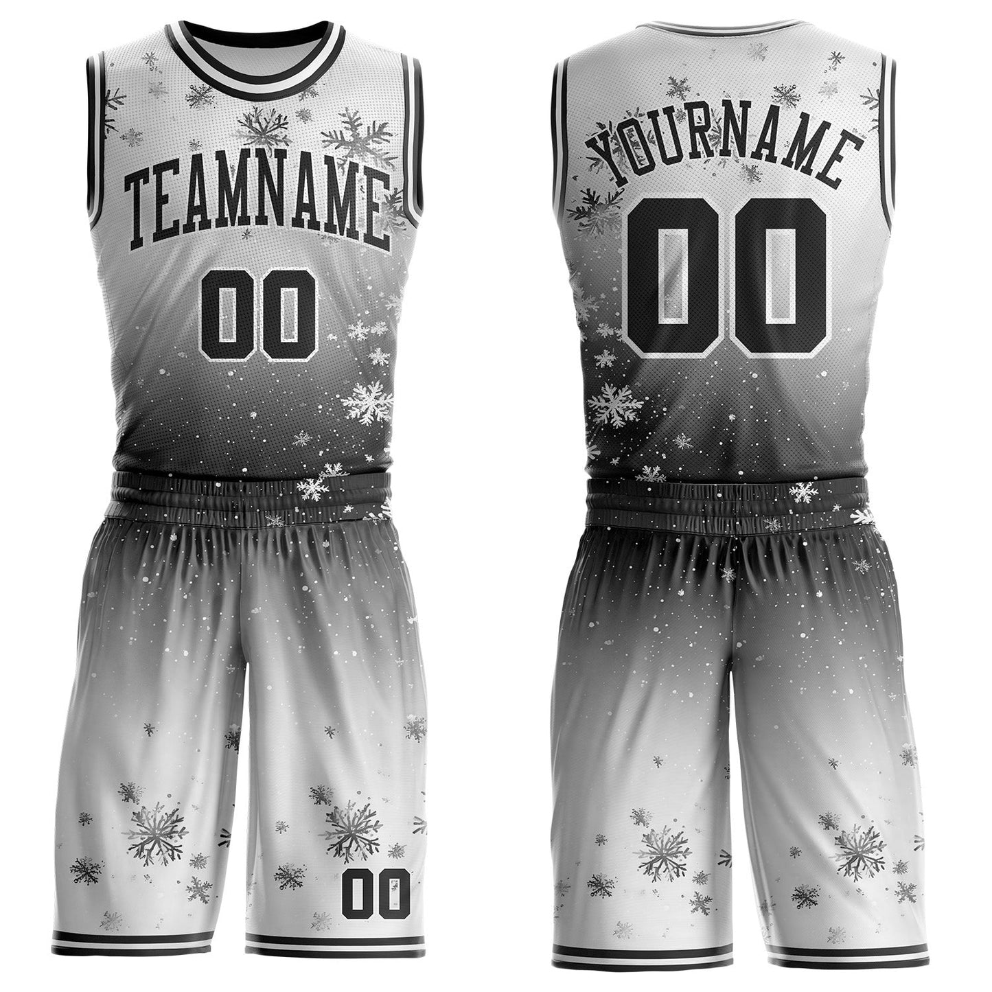 Custom Gray Black-White Winter Snowflake Round Neck Sublimation Basketball Uniform Jersey - Main View