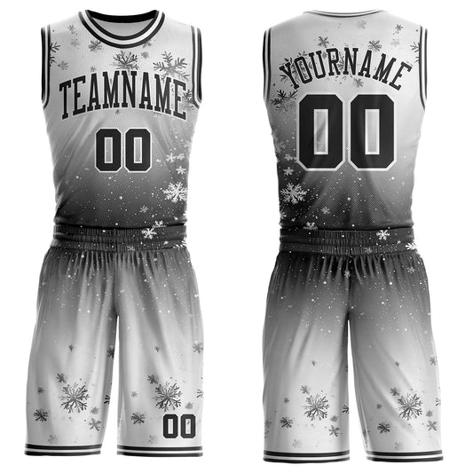 Custom Gray Black-White Winter Snowflake Round Neck Sublimation Basketball Uniform Jersey - Main View
