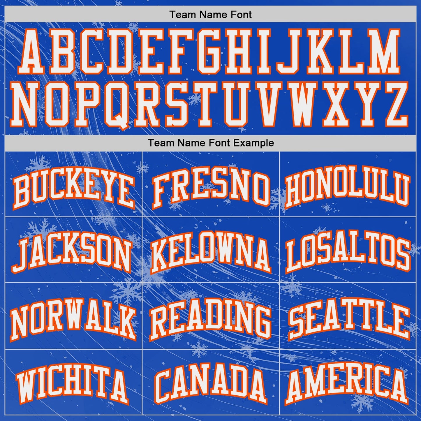 Custom Thunder Blue White Orange Black-Yellow Winter Snowflake Round Neck Sublimation Basketball Uniform Jersey view 3