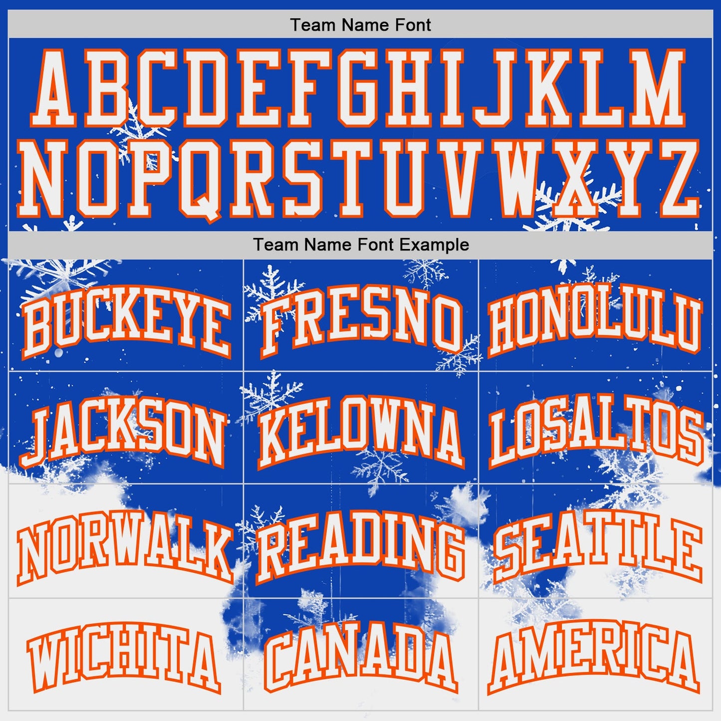 Custom Thunder Blue White Orange Black-Yellow Winter Snowflake Gradient Round Neck Sublimation Basketball Uniform Jersey view 3
