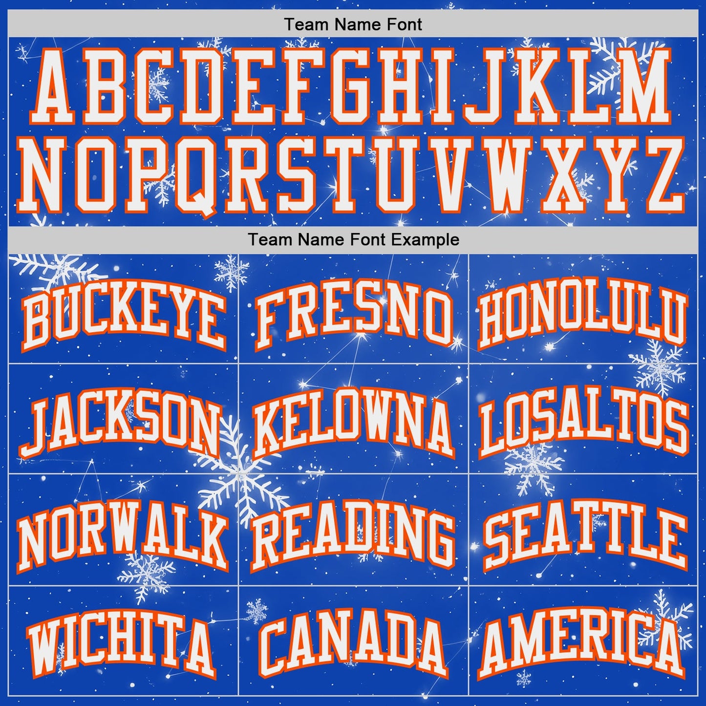 Custom Thunder Blue White Orange Black-Yellow Winter Snowflake Gradient Round Neck Sublimation Basketball Uniform Jersey view 3