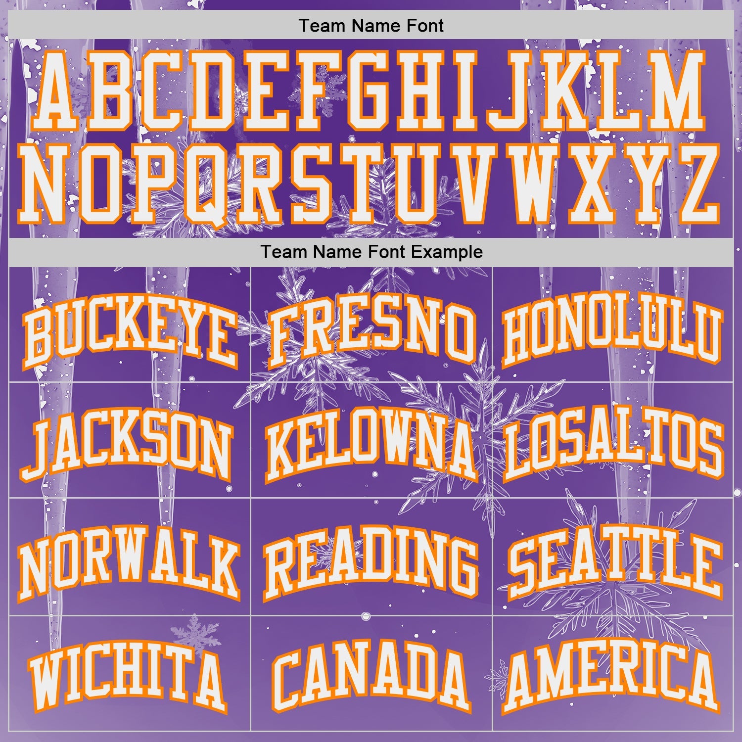 Custom Purple White-Bay Orange Winter Snowflake Icicle Round Neck Sublimation Basketball Uniform Jersey view 3